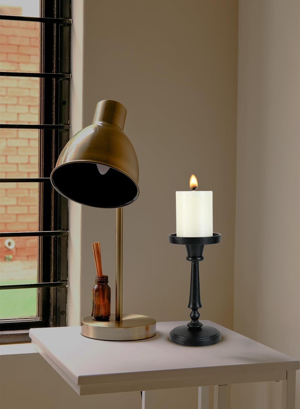 Serene Spaces Living Twilight Black Pillar Candle Holder, Elegant Cast Iron Candle Stand for Home Décor, Weddings, Birthdays, Cozy Evenings - Sturdy Base, 4.25" Diameter & 8.75" Tall, Pack of 6