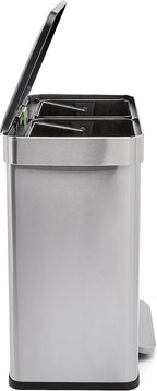 Amazon Basics Dual Compartment Recycling Trash Can with Soft-Close Lid, Fingerprint Resistant, Removable Liner Buckets, 60 Liters, Rectangular, Grey, Silver
