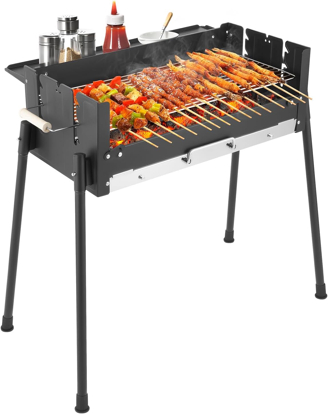 Charcoal Grill BBQ Grill, Stainless Steel Folding Portable Charcoal Barbecue Grill with 3 Temperature Regulation, Non-Stick BBQ Tool Kits Large Outdoor Grill for Cooking, Barbecue, Picnics