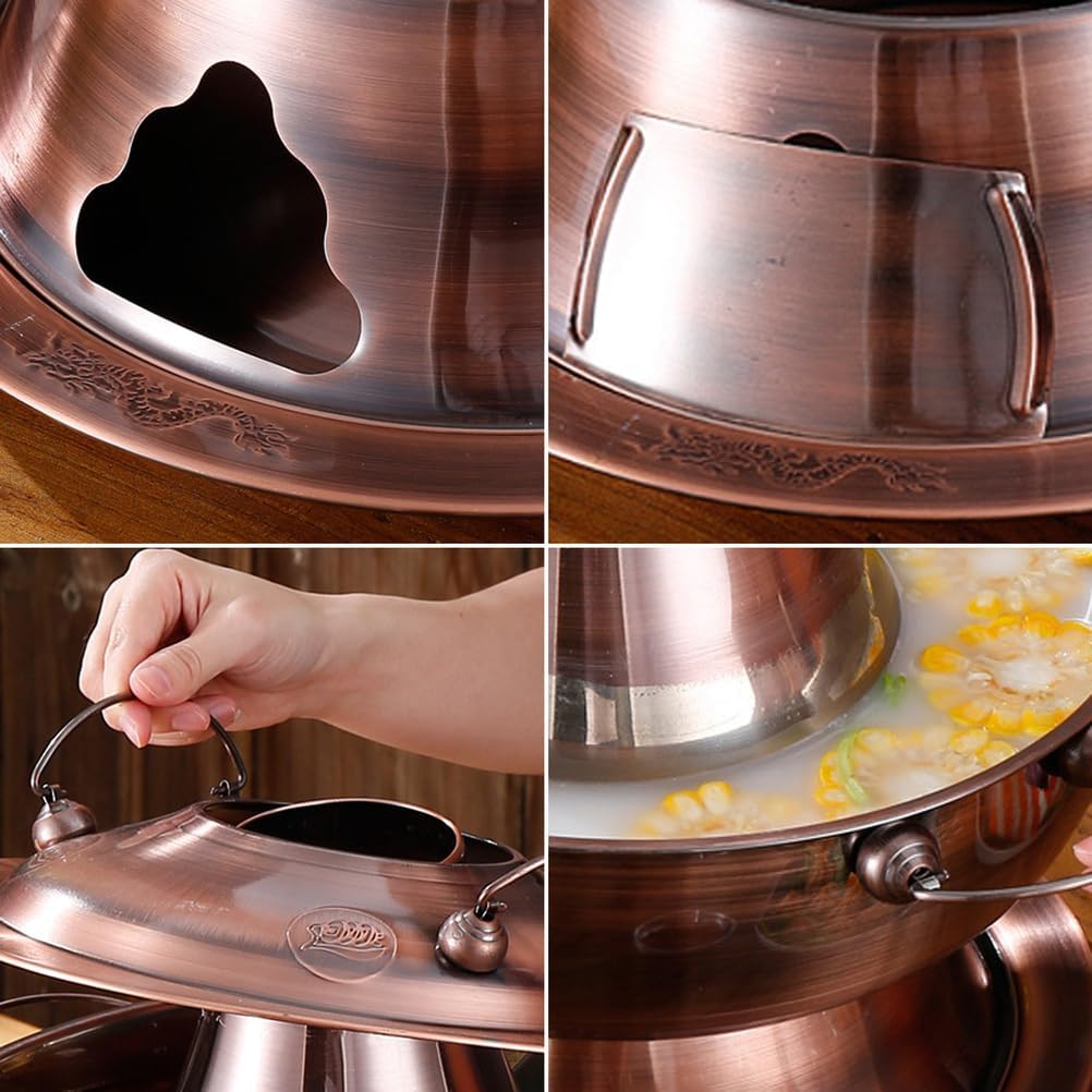 Hot Pot, Chinese Charcoal Hotpot, Extra Thick Stainless Steel Stew Pan, Vintage Hot Pot with Chimney Shabu Shabu Hotpot for Family Dinners and Stewed Lamb Camping,Silver,30cm/11.8inch