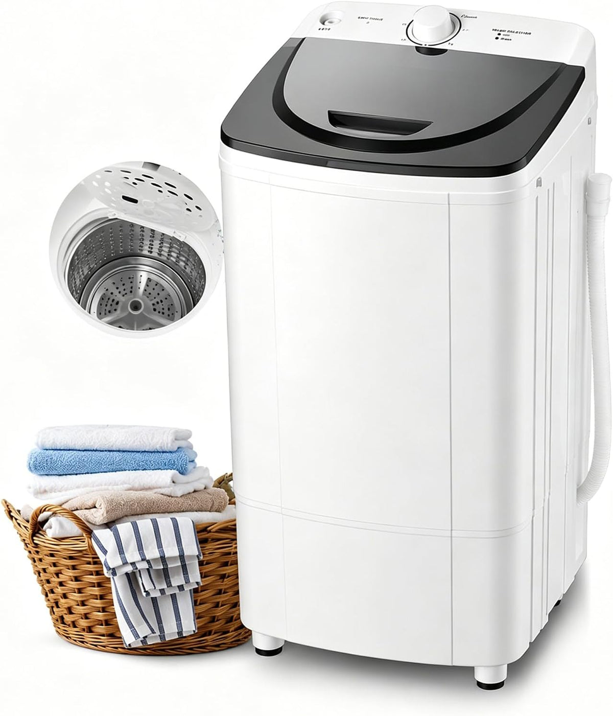 10KG Portable Spin Dryer, 1000RPM Compact Clothes Spinner with Stainless Steel Drum, Built-in Blue Light and Powerful Motor for Apartments, RVs and Small Spaces