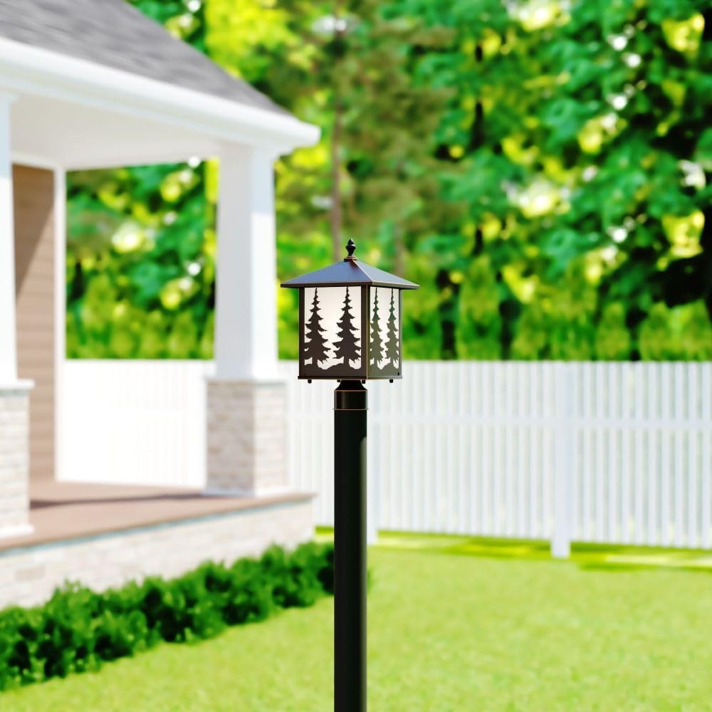VAXCEL Yosemite 1L Bronze Rustic Outdoor Tree Post Light White Glass