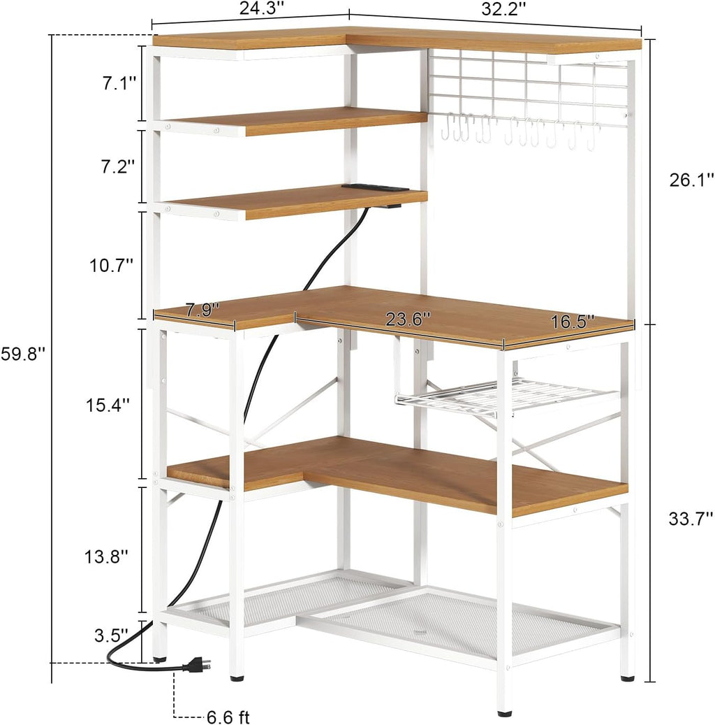 L-Shaped Bakers Rack with Power Outlet
