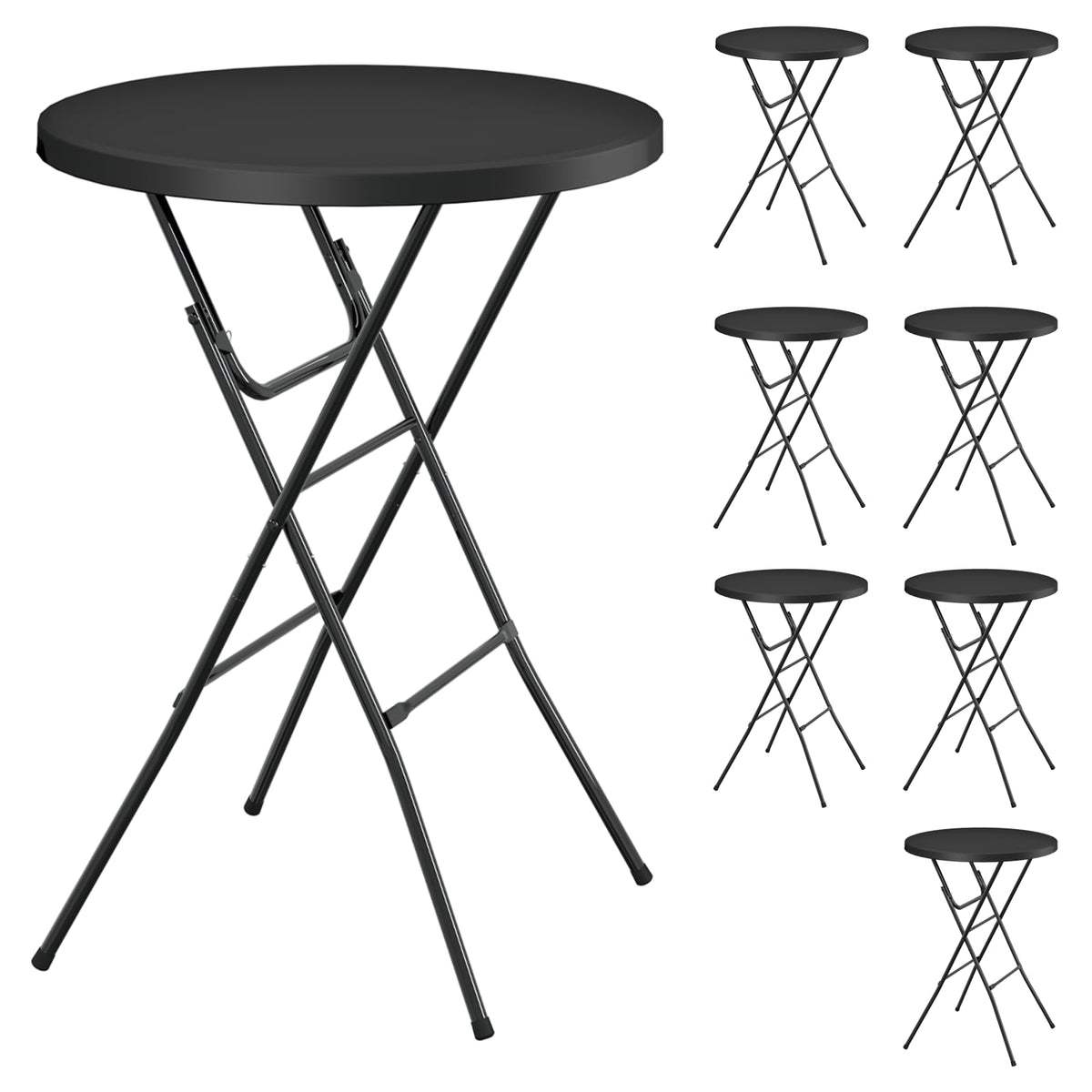 24" Round Folding Table, Plastic Bar Height Tables for Parties Black