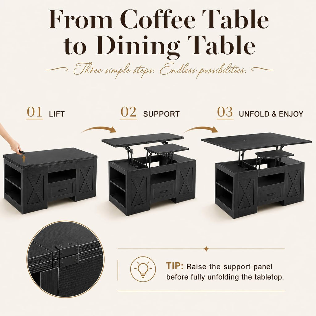 kepptory 40" Lift Top Coffee Table with Storage, Black