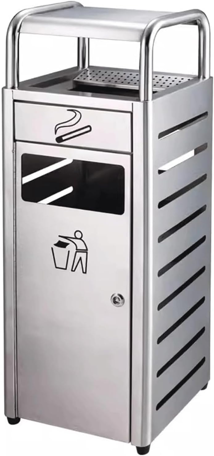 Practical Garbage Can Thickened Outdoor Ashtray Trash Can Vertical Ashtray Brushed Process Stainless Steel Cigarette Butt Column Ashtray Trash Bin Reliable