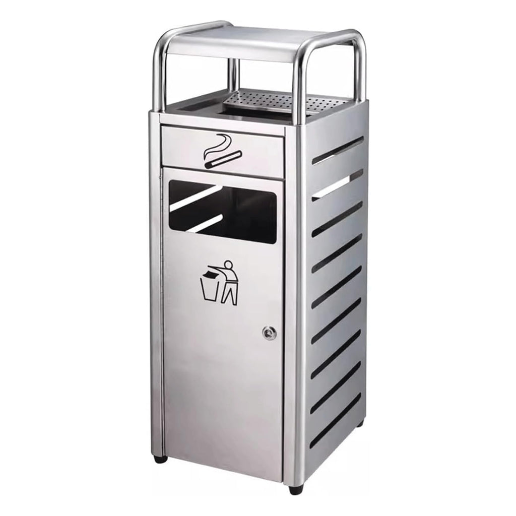 Practical Garbage Can Thickened Outdoor Ashtray Trash Can Vertical Ashtray Brushed Process Stainless Steel Cigarette Butt Column Ashtray Trash Bin Reliable