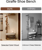 Solid Wood Shoe Bench & Coat Rack 2-in-1 - Removable for Entryway/Living Room (Walnut,23.6" L*14.1" W*68.5" H)