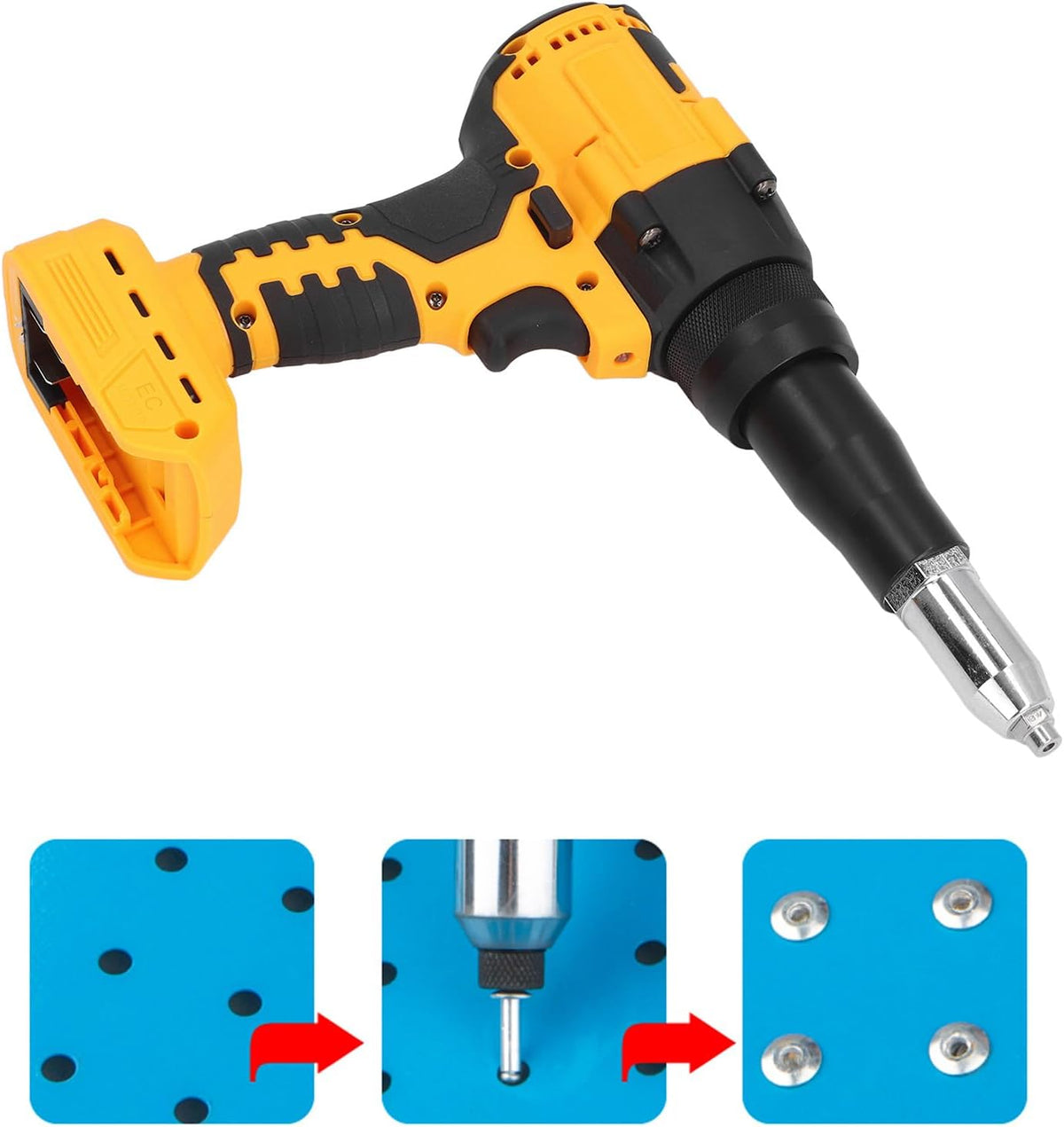 Cordless Rivet Gun, 3.2‑4.8mm Brushless Portable Electric Rivet Tool, Automatic Blind Riveter Nut Gun Tool Professional Rivet Tool for Office Building Not Included Battery