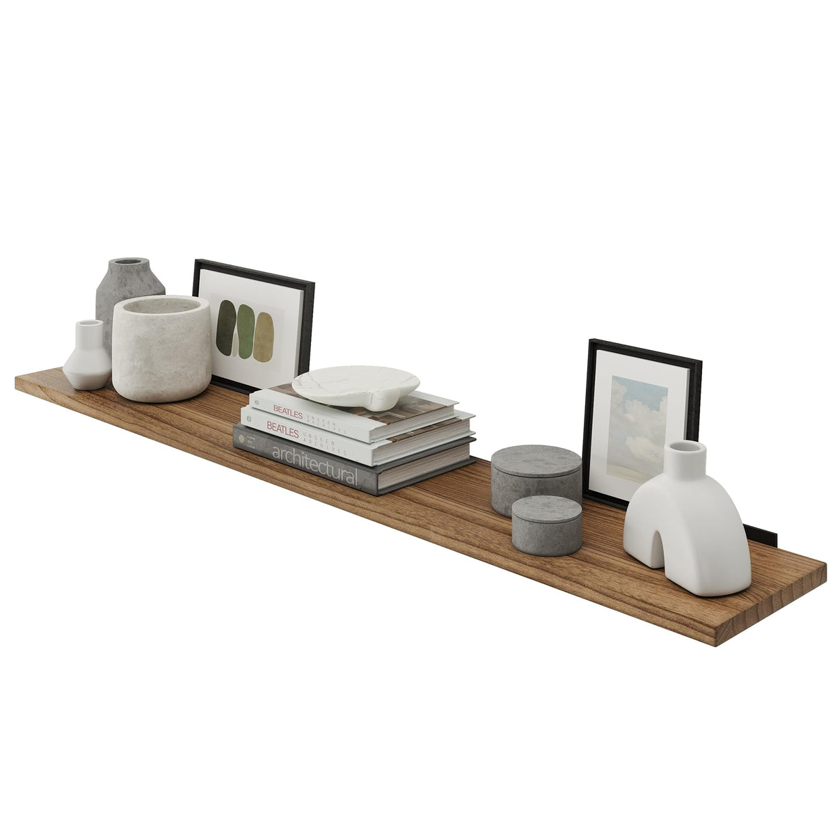 Wallniture Palm 48 inch Floating Shelf, Heavy Duty Brackets Included, Rustic Wooden Shelves for Wall, 1pc, Burnt Finish