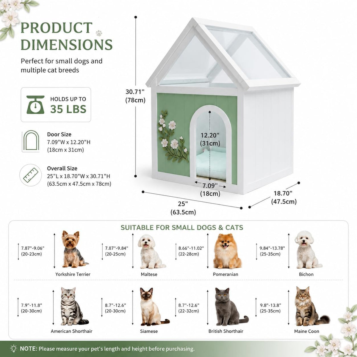 Modern Indoor Dog House for Small Dogs, Solid Wood Decorative Pet House, Furniture Style Wooden Dog House for Living Room & Bedroom (25”D × 18.7”W × 30.7”H)