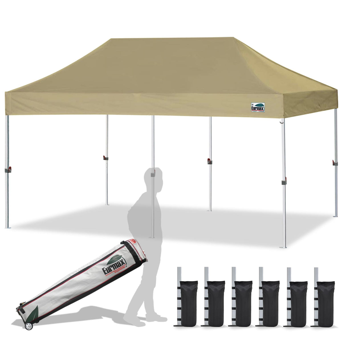 Eurmax USA 10x10ft Pop Up Canopy,Commercial Instant Tent for Outdoor Events,Patented No-Tip Rolling Storage Bag with 4 Sandbags,UV & Water Resistant,Heavy Duty Portable Shelter Gazebo,White