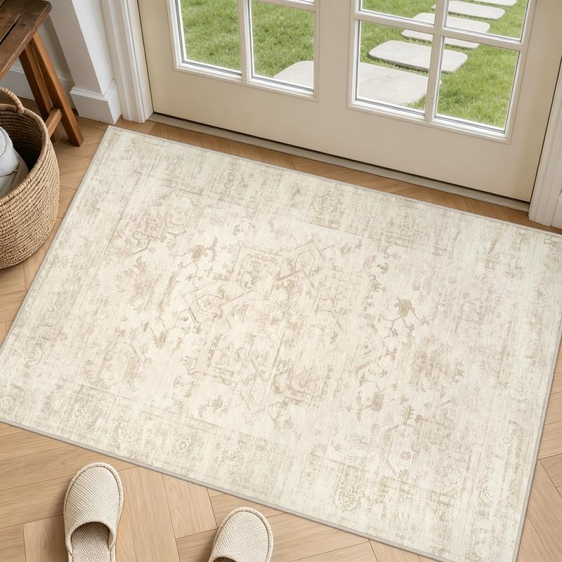 8x10 Area Rugs Living Room: Bedroom Washable Carpet Beige/Ivory