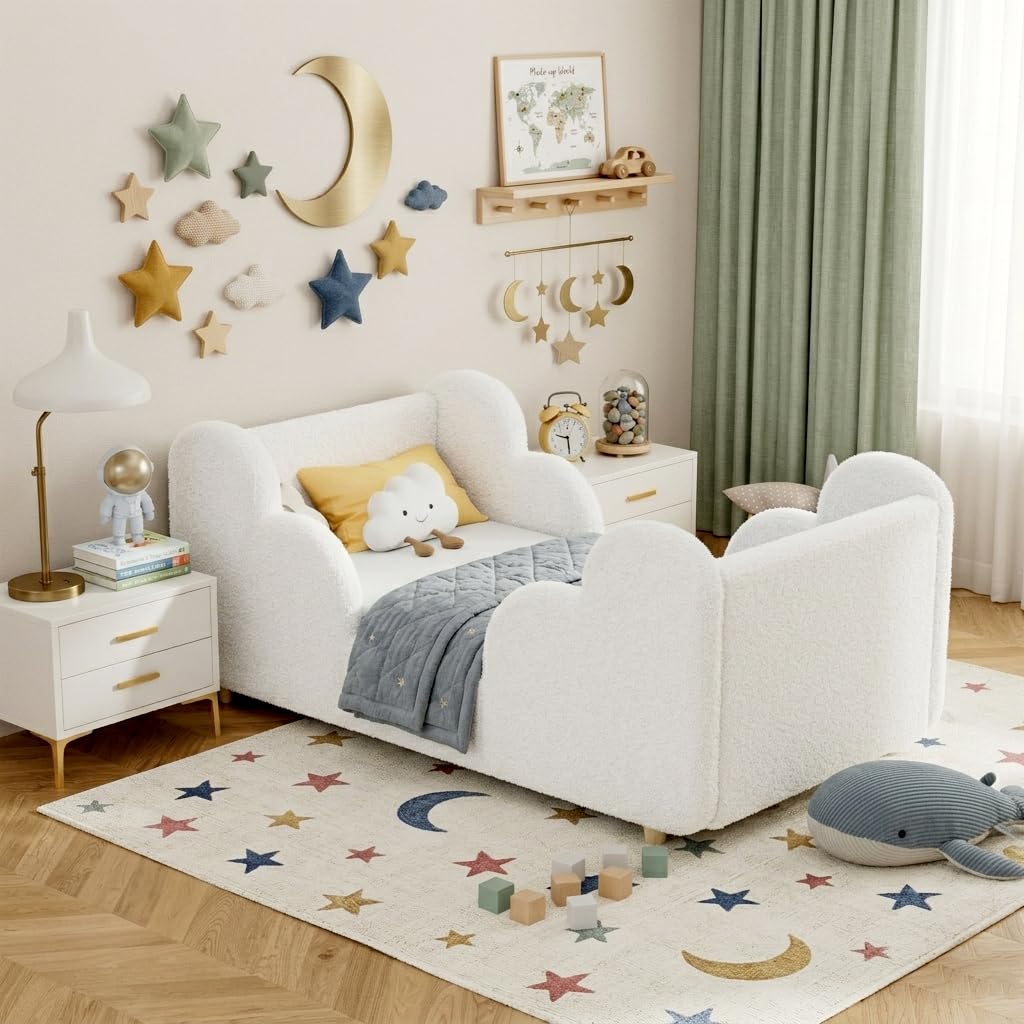 DoCred Toddler Bed, Upholstered Montessori Floor Bed with Dual Entrances