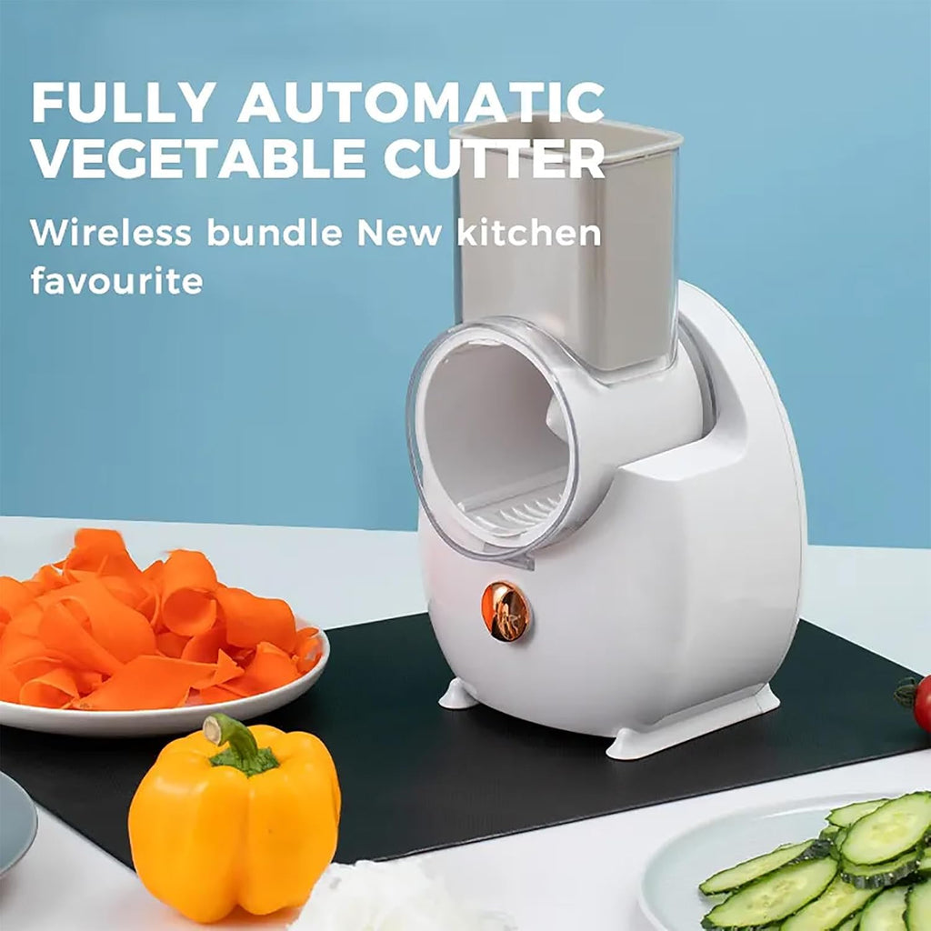 Electric Cheese Grater Vegetable Slicer, Rechargeable Rotary Grater Salad Maker with 3 Interchangeable Blades, Durable Material and Cutting Efficiently, for Kitchen, Camping, Restaurant