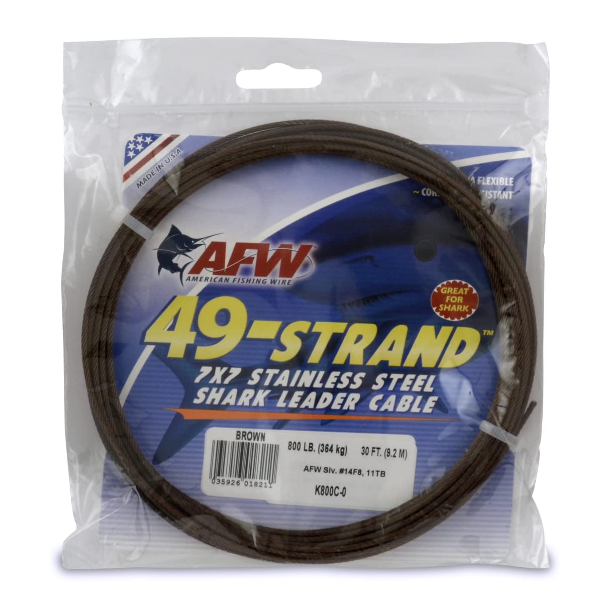 AFW Fishing Wire 49 Strand, 7x7 Stainless Steel Leader Cable, 90lb to 900
