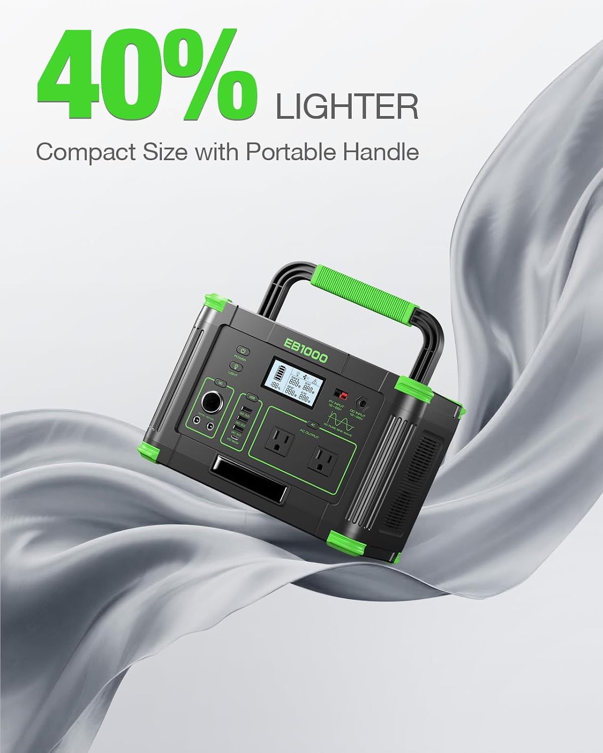 GRECELL 999Wh Solar Generator 1000W Portable Power Station for Outdoor