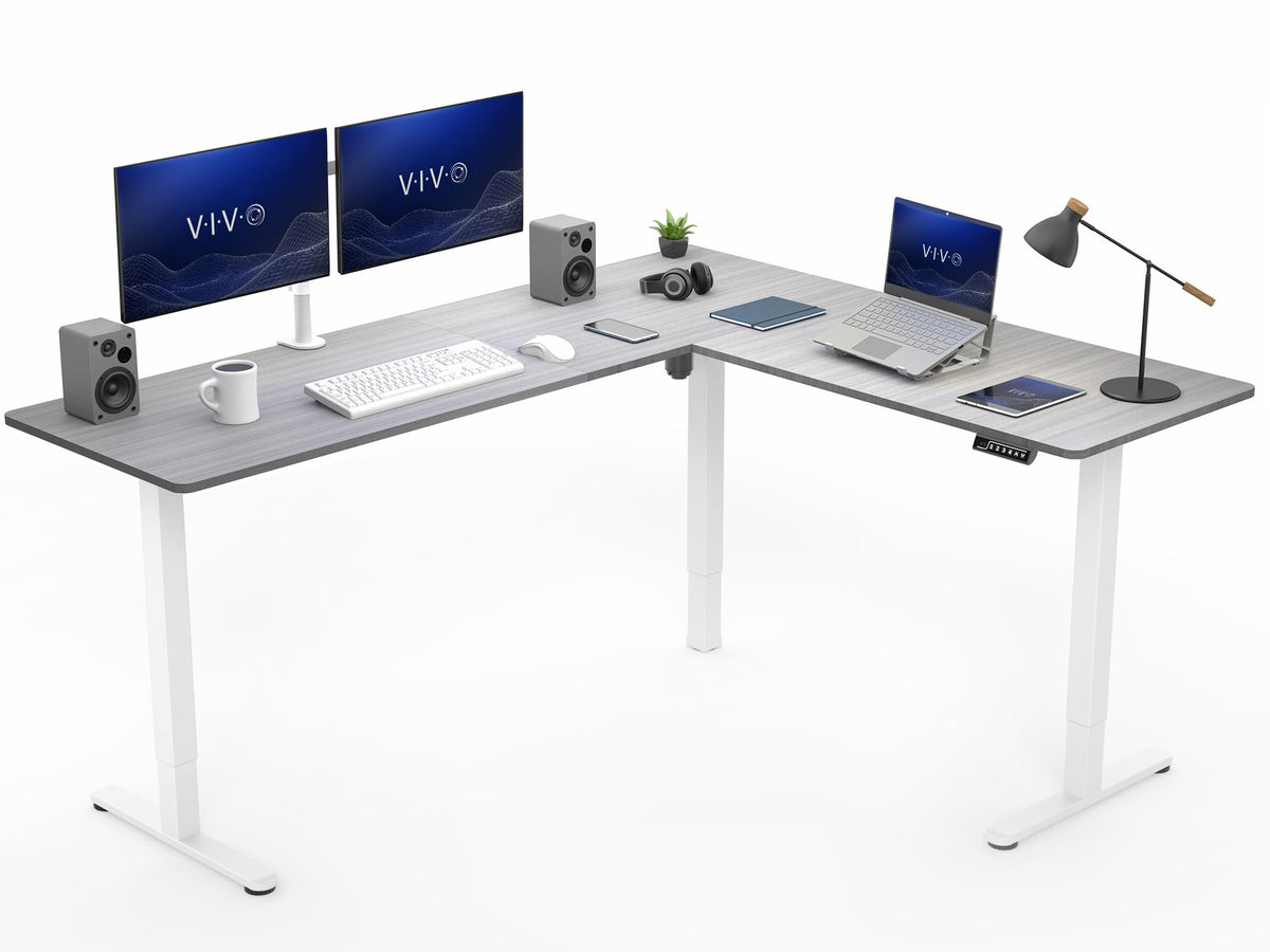 VIVO Light Wood 63 x 55 in Corner Standing Desk, DESK-E3CTGC