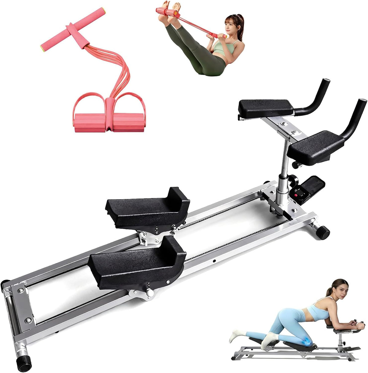 142cm Extra-Long Spine Twist Trainer with Pedal Resistance Bands – Full Body Cardio Crawling Exercise Machine for Office Workers at Home, Phone Holder & LCD Display