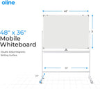 Oline Mobile Whiteboard 48 x 36 Inch Large Height Adjust 360° Magnetic Rolling Double Sided Reversible Dry Erase Board (48x36, White & Silver)
