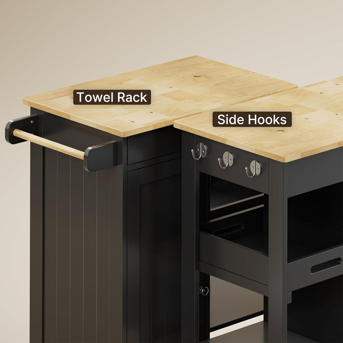 Gizoon Kitchen Island Cart with 27.6''W Solid Wood Top