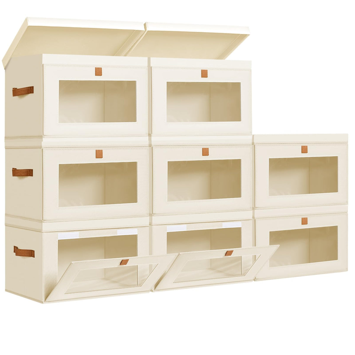 DIMJ Storage Bins with Lids - 8 Pack Large Fabric Closet Organizer with Window & Handles, Collapsible Decorative Storage Boxes for Shelves Under Bed, Books Clothes Blankets Sweaters Organization