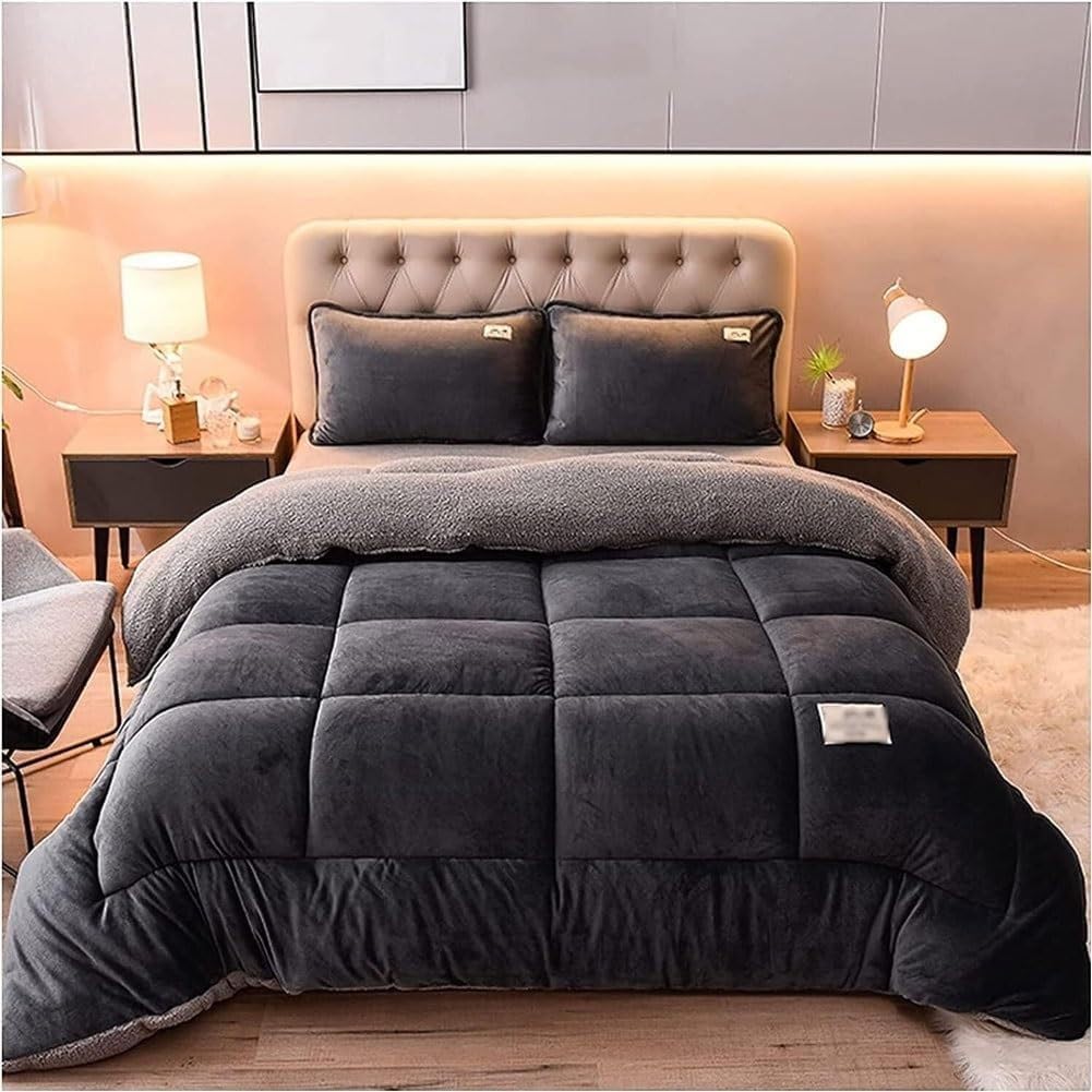 Thickened Super Warm Winter Quilt,Imitation Cashmere Super Warm Double-Sided Velvet Quilt Fluffy Plush Comforter Blanket for Cold Weather,Pink,150x200cm/3.5kg