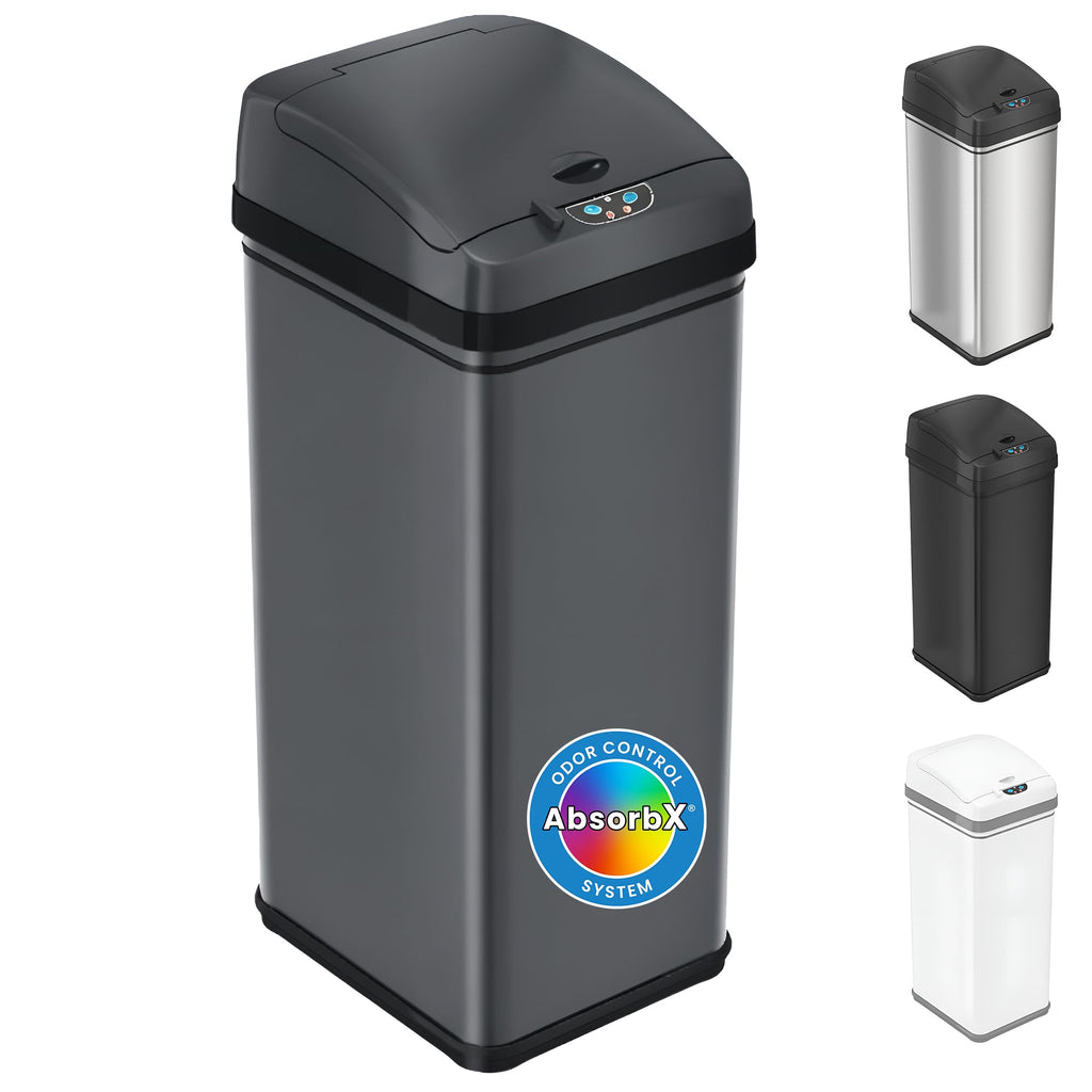 iTouchless Patented 13 G Stainless Steel Sensor Trash Can | AbsorbX Filter