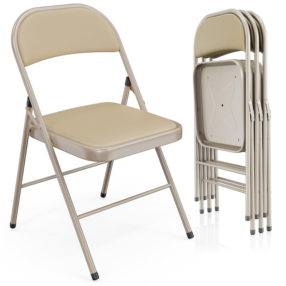 VINGLI 10 Pack Folding Chairs with Padded Seats, Metal Frame with Pu Leather Seat & Back, Capacity 350 lbs, Black