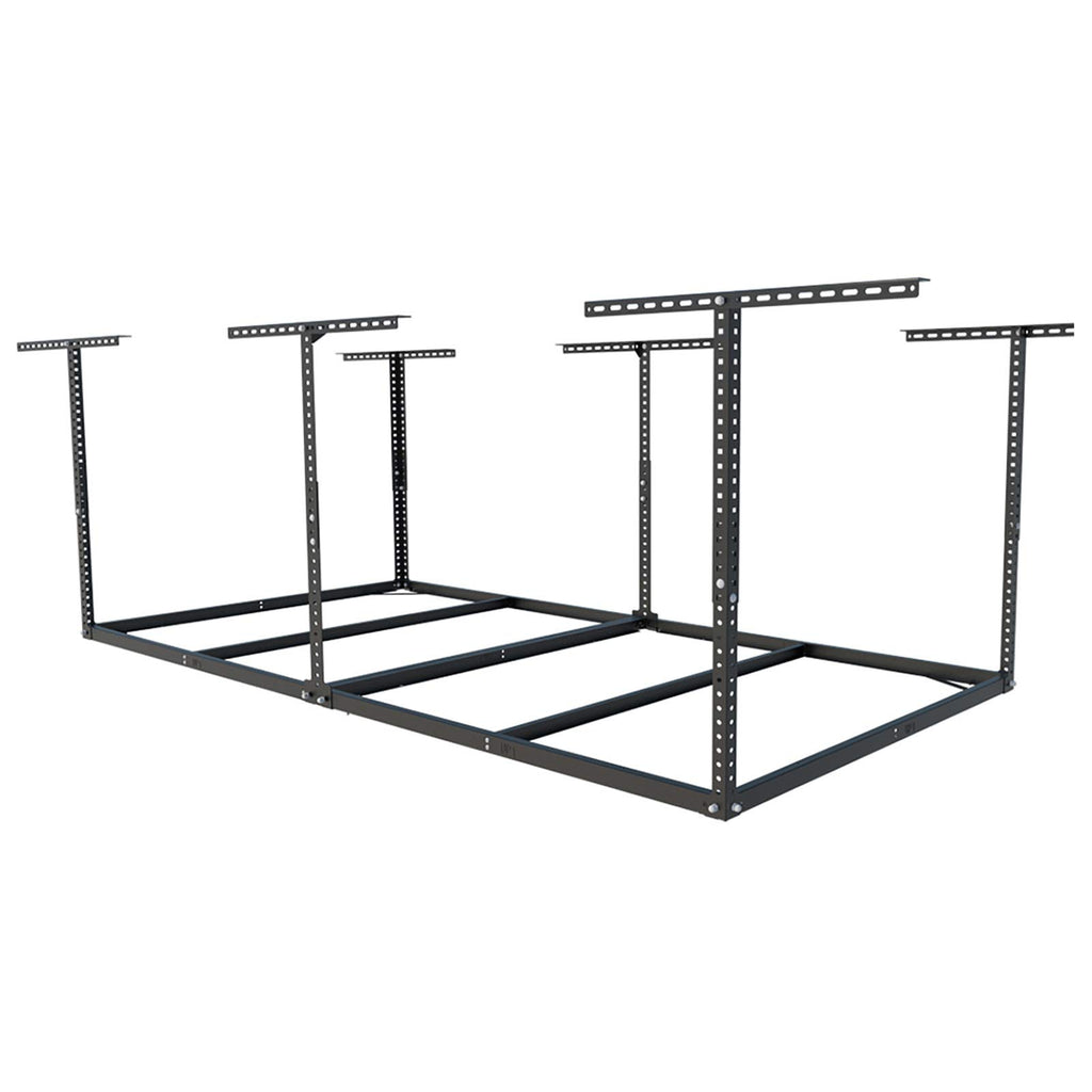 FLEXIMOUNTS 4x8 Overhead Garage Ceiling Storage Rack with 6 Hooks, Black
