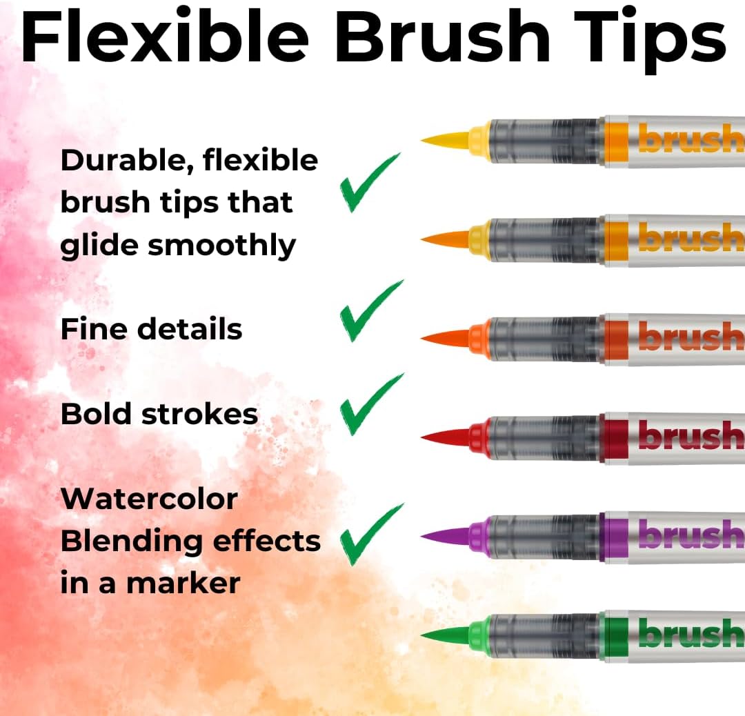 Karin Brushmarker Pro 63pc Mega Box Brush Tip Markers Set, Blendable, Water-Based, Professional Grade Brush Markers for Adults and Artists, 60 Colors and 3 Blenders in Exclusive Storage Case