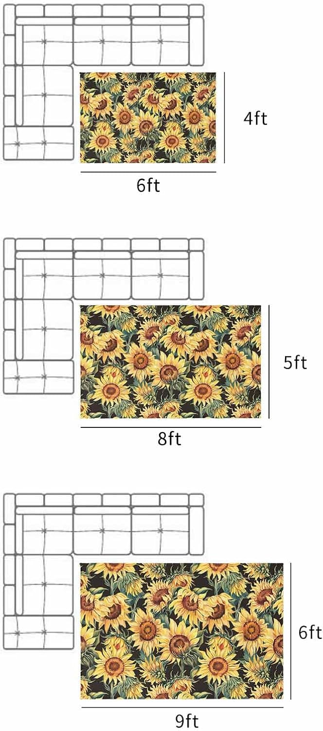 Watercolor Sunflower Outdoor Rug 5x8ft, Waterproof Indoor Outdoor Rug for Patio, Summer Plant Camping Carpet Mat Outside Area Rug for RV Picnic Beach Balcony Deck Backyard