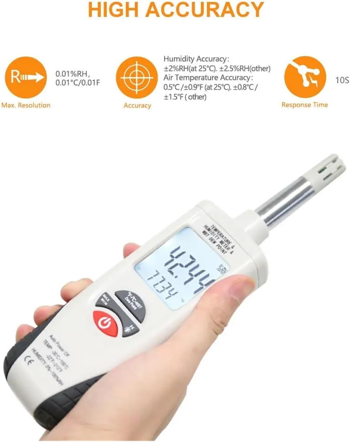Moisture Meter, Handheld Digital Humidity Temperature Meter With Dew Point And Wet Bulb Temperature, Dual Display Temperature & Humidity