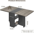 IDEALHOUSE FoldingTable, Drop Leaf Dining Table with 6 Wheels and 2-Layer Storage Shelf, Space Saving Table for Small Spaces (Slate Oak, 47.2" D x 23.6" W x 29.5" H)