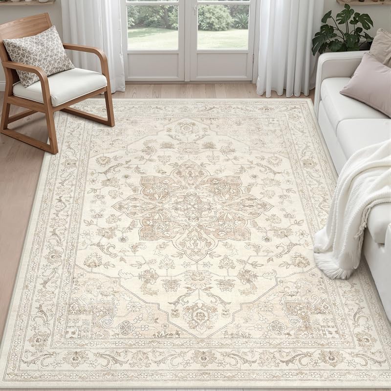 8x10 Area Rugs Living Room: Bedroom Washable Carpet Beige/Ivory