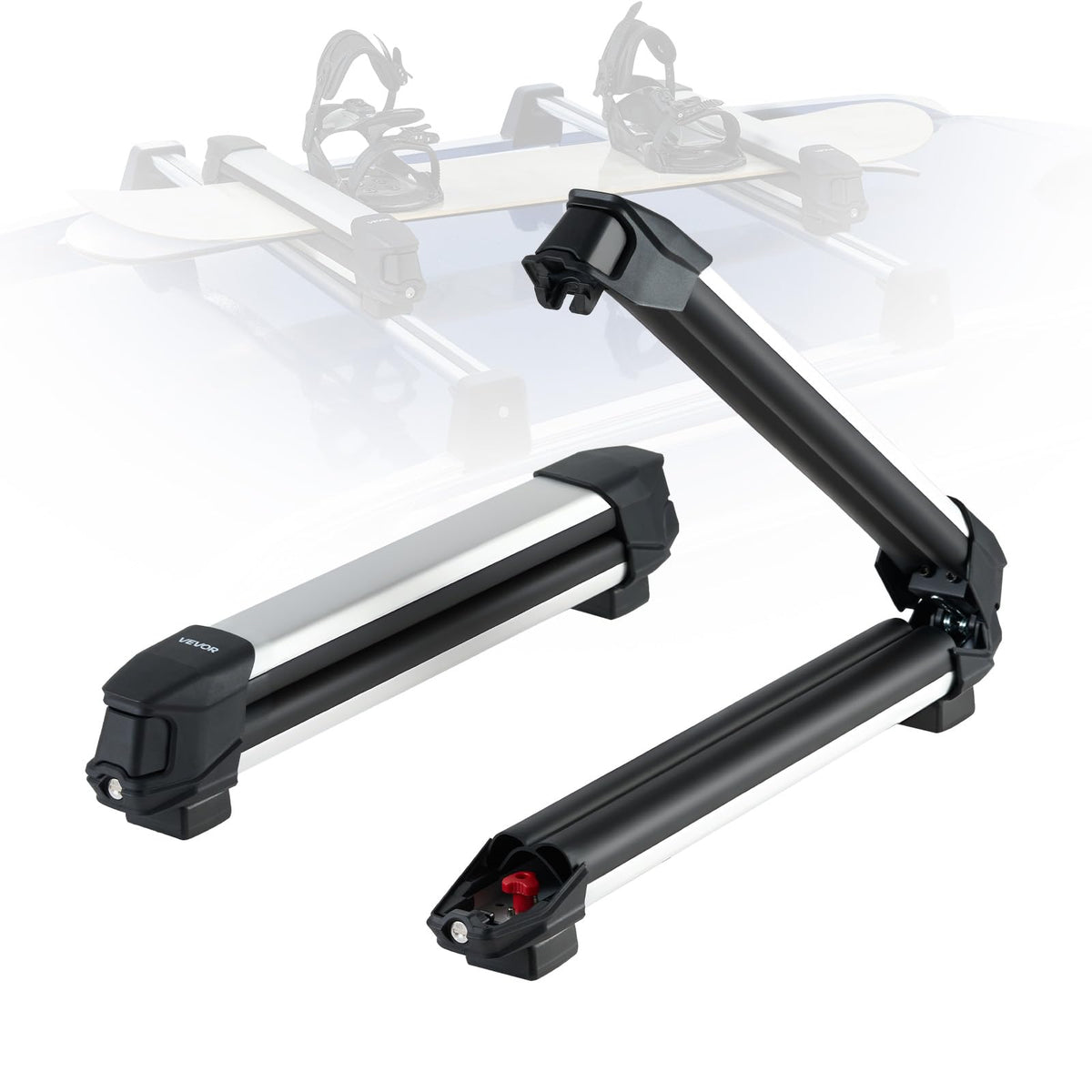 VEVOR Ski & Snowboard Roof Rack, Carry up to 6 Pairs of Skis or 4 Snowboards, 2 PCS Aluminum Universal Car Roof Rack with Lock & Rubber Padding, Carrier for Fishing Rod, Fit Most Slotted Crossbars