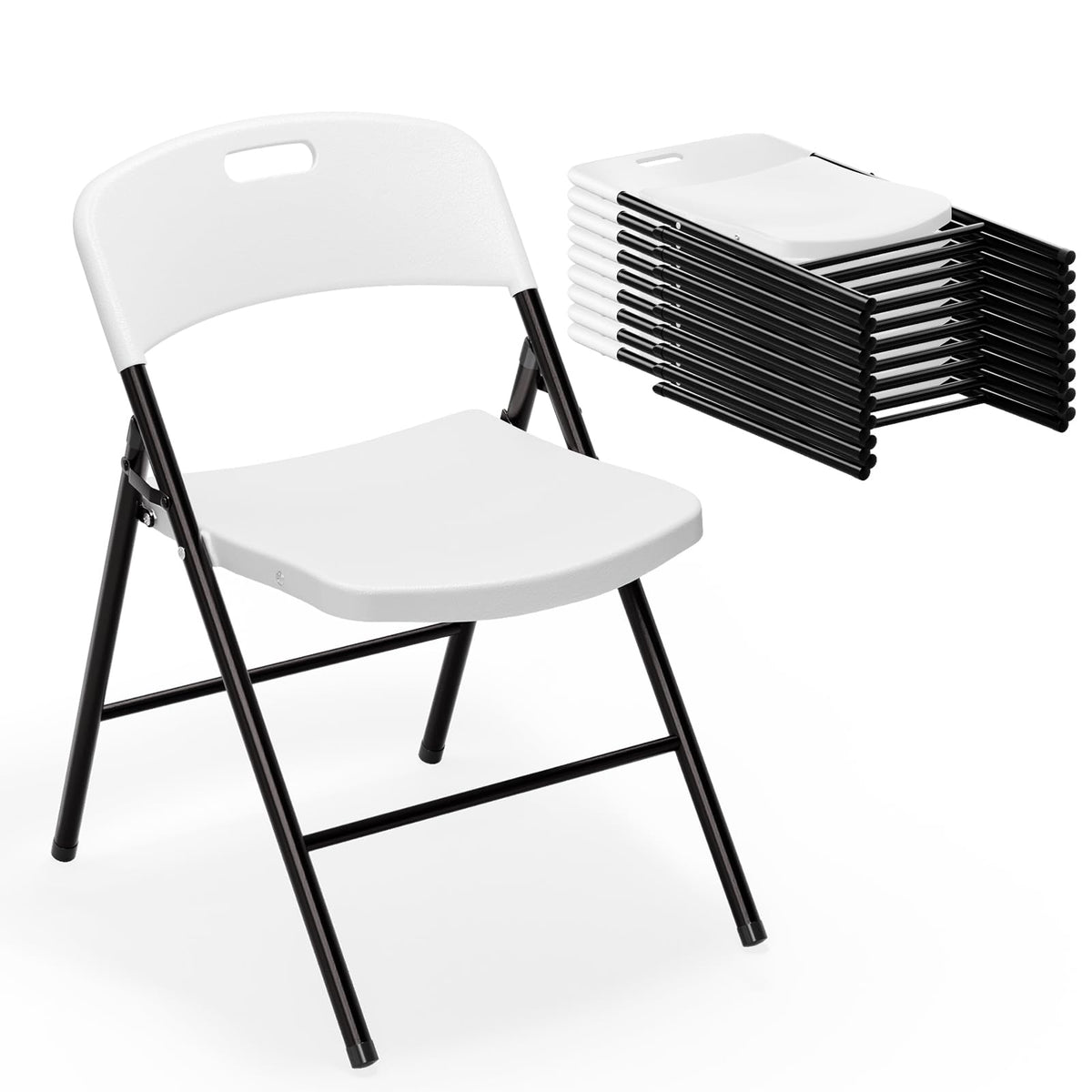 VINGLI Folding Chairs, Plastic Foldable Chair, Capacity up to 350 lbs, Portable Seating for Indoor Outdoor Events Parties Camping Work School Commercail (12, White)