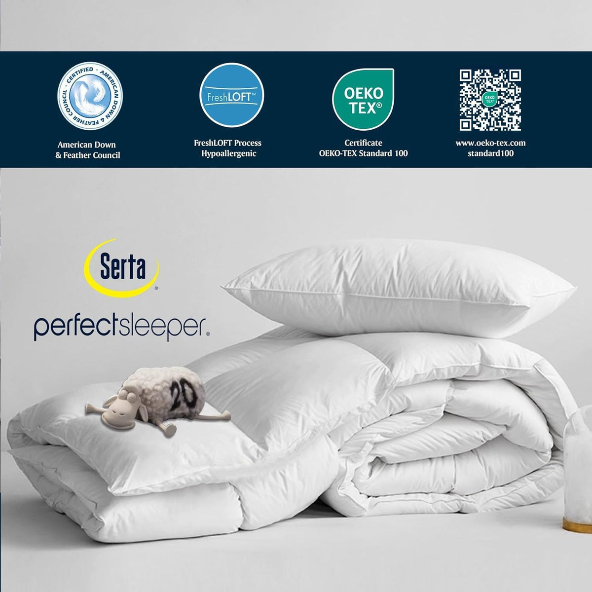 Serta Goose Feather Down Fiber Comforter King Size - 100% Cotton Cover Duvet Insert - Hotel Luxury Hypoallergenic Bedding Comforter Light Warmth 106 x 90 Inch White