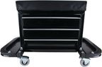 Performance Tool W85025 3-Drawer Rolling Tool Chest Seat With Magnetic Side Trays, Black