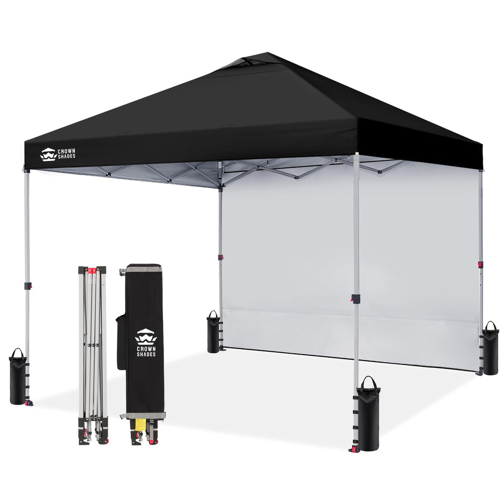 CROWN SHADES 10x10 Pop Up Canopy with 1 Side Wall, Beach Canopy Tent, Red