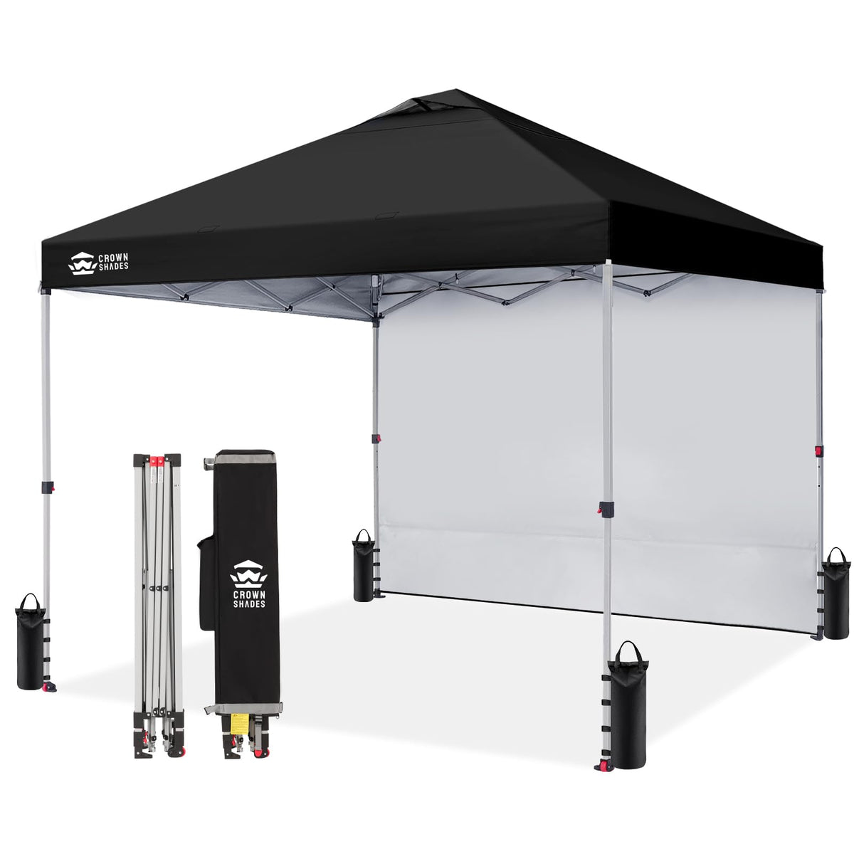 CROWN SHADES 10x10 Pop Up Canopy with 1 Side Wall, Beach Canopy Tent, Red
