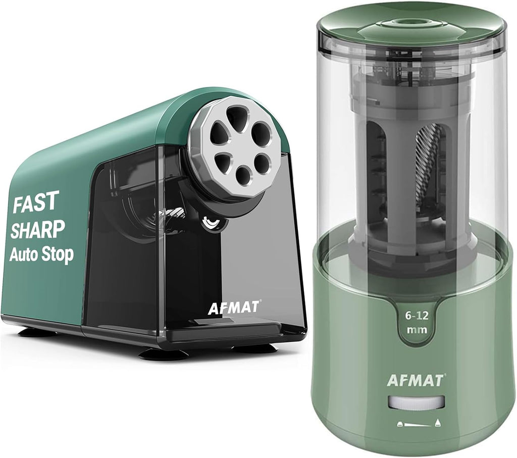 AFMAT 6 Holes Pencil Sharpener for 6-11mm Pencils and Electric Pencil Sharpener for 6-12mm Pencils, 2 Pack