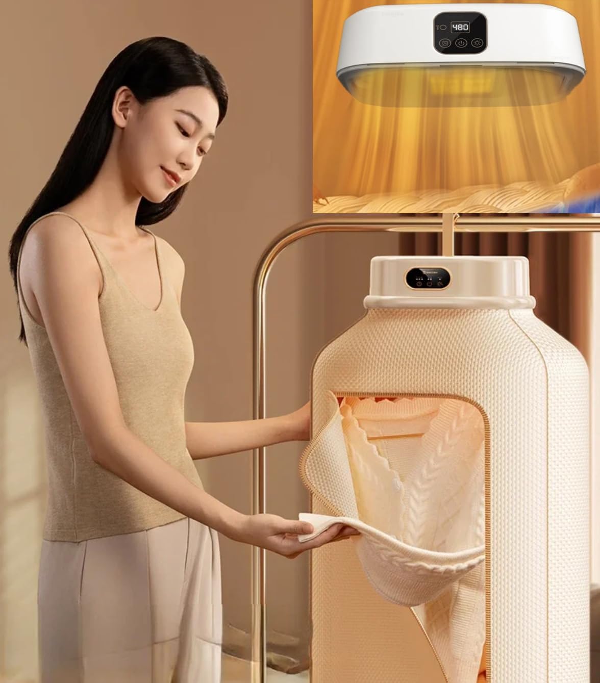 Portable Clothes dryer Mini Folding Cloth Dryer Touch Electric Clothing Dryer Fabric Laundry Dryer Body dryer For Travel Home