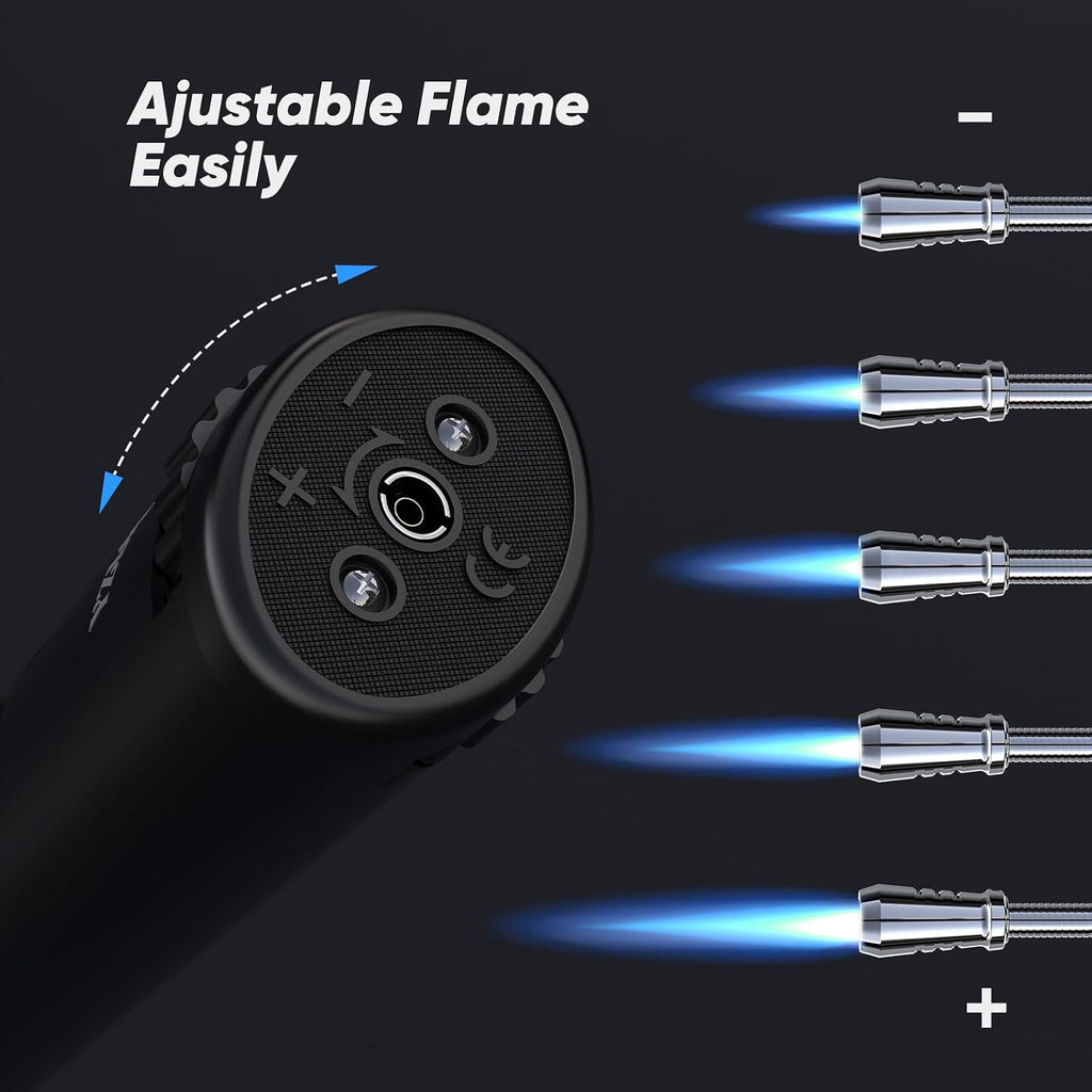 Butane Lighter Torch Long Lighter Refillable Lighter Windproof with Visual Fuel Window Flexible Extra Long Torch Lighter for Fireplace Candles (No Butane Included) (Black + Orange, 2 Pack)