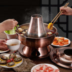Hot Pot, Chinese Charcoal Hotpot, Extra Thick Stainless Steel Stew Pan, Vintage Hot Pot with Chimney Shabu Shabu Hotpot for Family Dinners and Stewed Lamb Camping,Gold,36cm/14.2inch