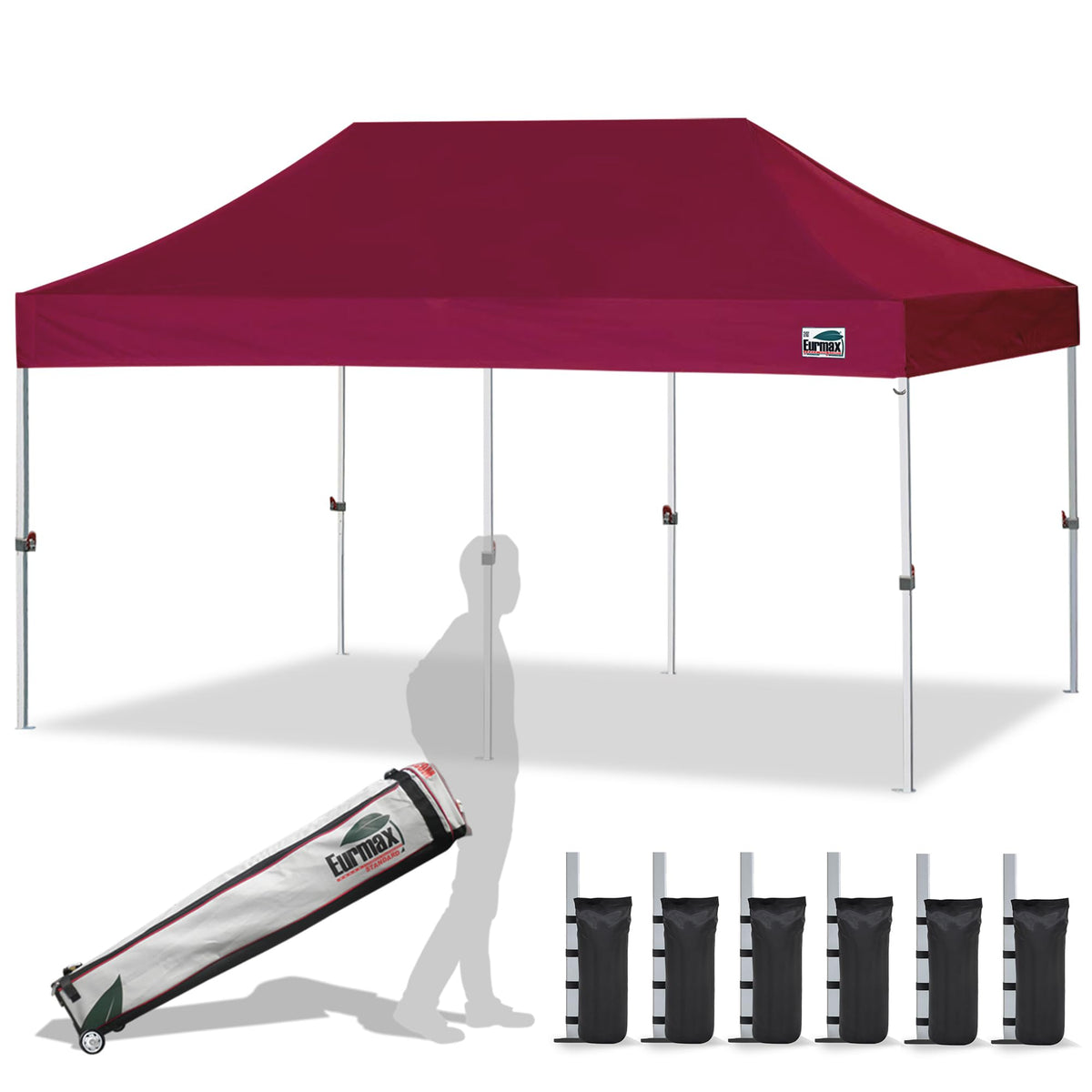 Eurmax USA 10x10ft Pop Up Canopy,Commercial Instant Tent for Outdoor Events,Patented No-Tip Rolling Storage Bag with 4 Sandbags,UV & Water Resistant,Heavy Duty Portable Shelter Gazebo,White