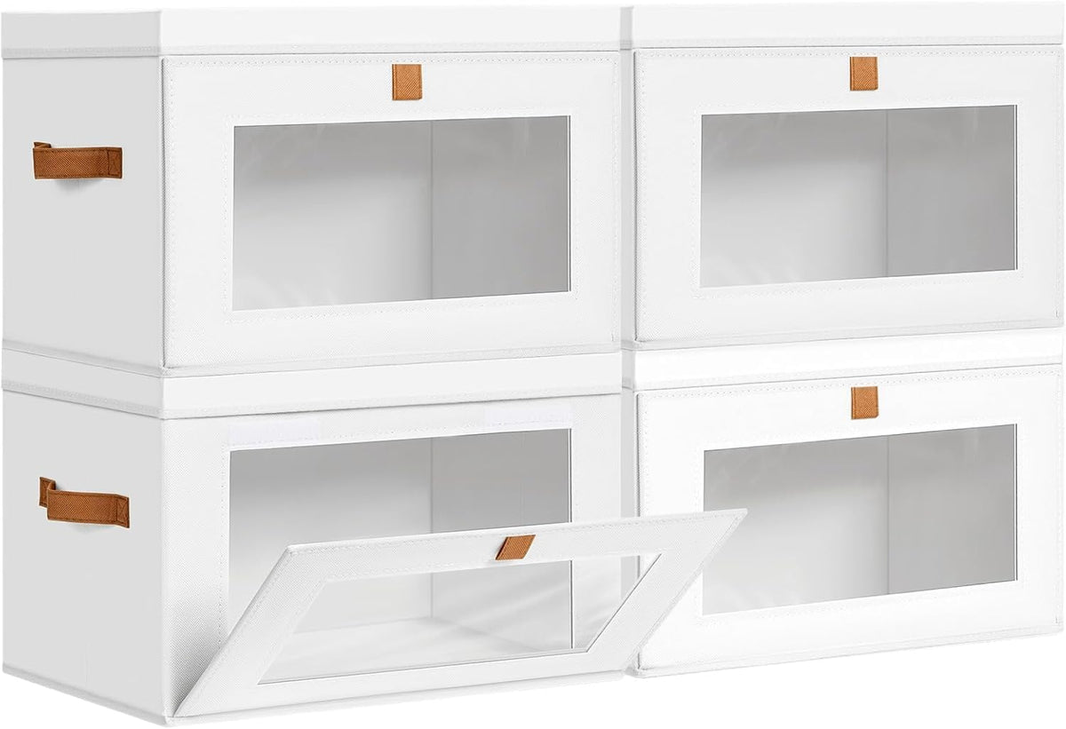 DIMJ Storage Bins with Lids - 8 Pack Large Fabric Closet Organizer with Window & Handles, Collapsible Decorative Storage Boxes for Shelves Under Bed, Books Clothes Blankets Sweaters Organization
