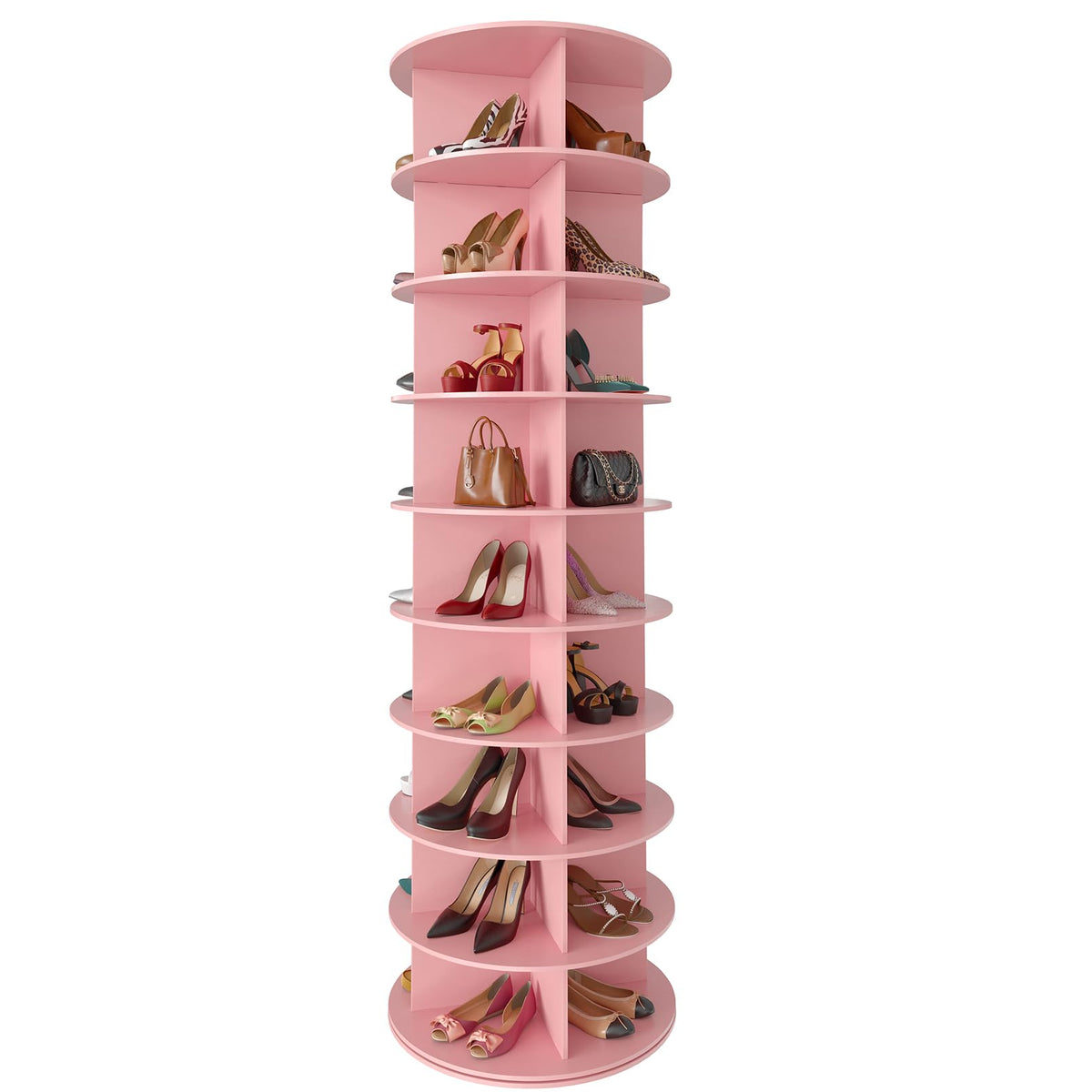 SpaceAid 7 Tier Rotating Shoe Rack Tower, Spinning Shoe Display Lazy Susan, Revolving 360 Shoe Rack Storage Round Carousel, Vertical Handbag Rotate Shoes Closet Organization (7-Tier White)