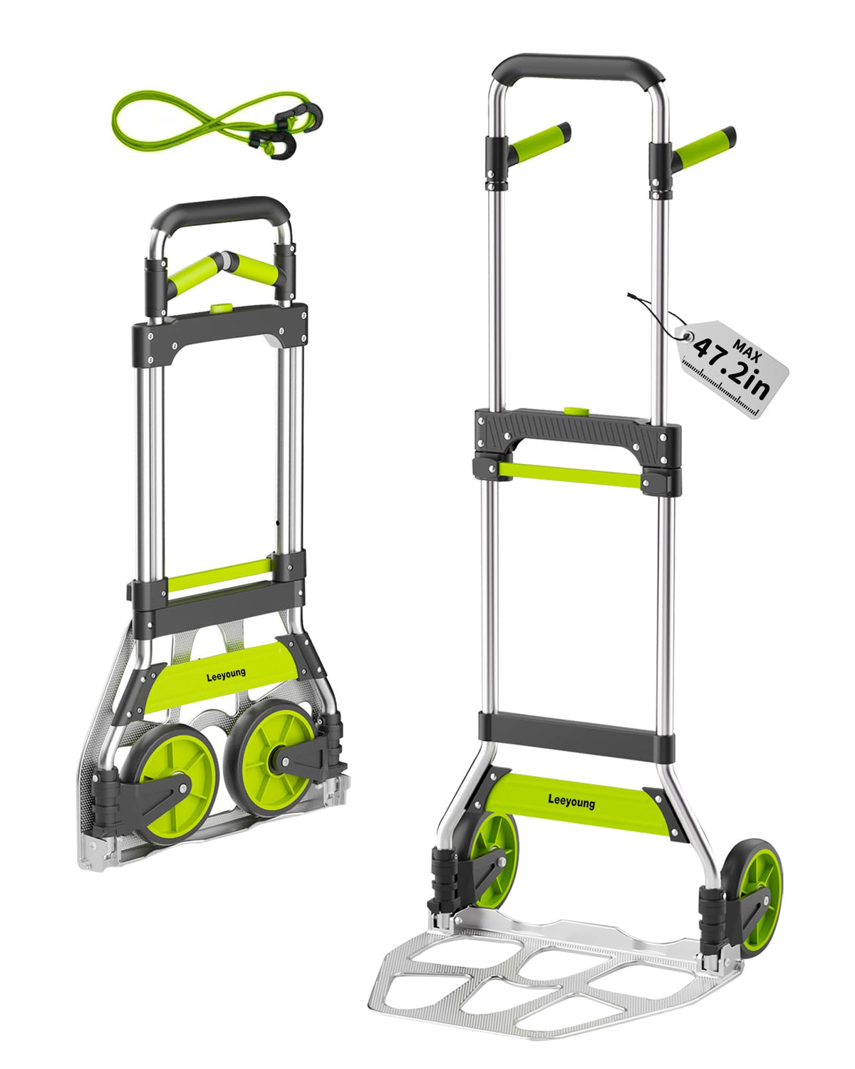 Leeyoung Folding Hand Truck and Dolly,309 lb Capacity Aluminum Portable Cart with Telescoping Handle and PP+EVA Wheels