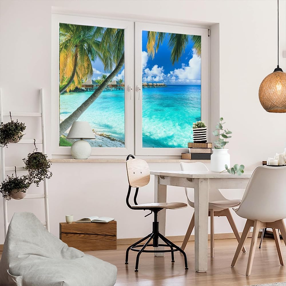 Beautiful Ocean Scenery Window Privacy Film 35.4Wx55.1L inch x 2pcs